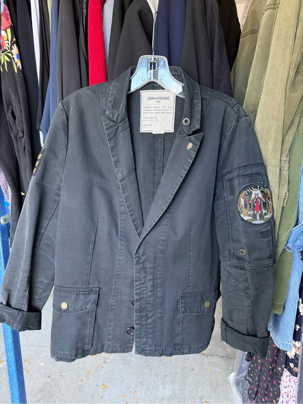 Zadig & Voltaire Black Military-Inspired Utility Jacket with Sleeve Patch